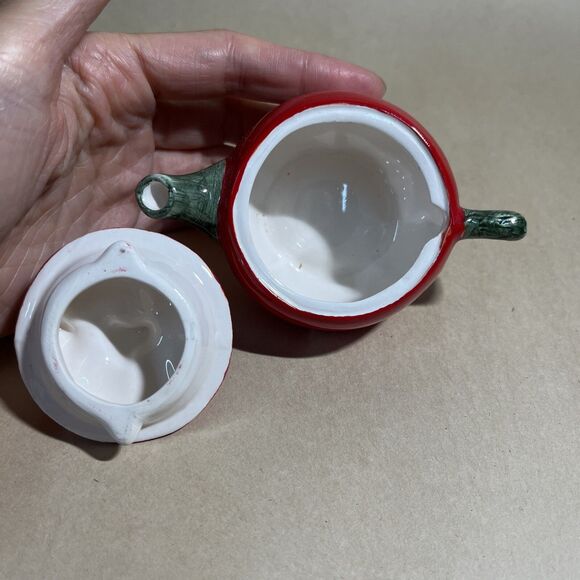 Vintage 2 Russ Miniature Teapot Tomato Garden Festival & Green Cabbage EUC - Picture 5 of 12